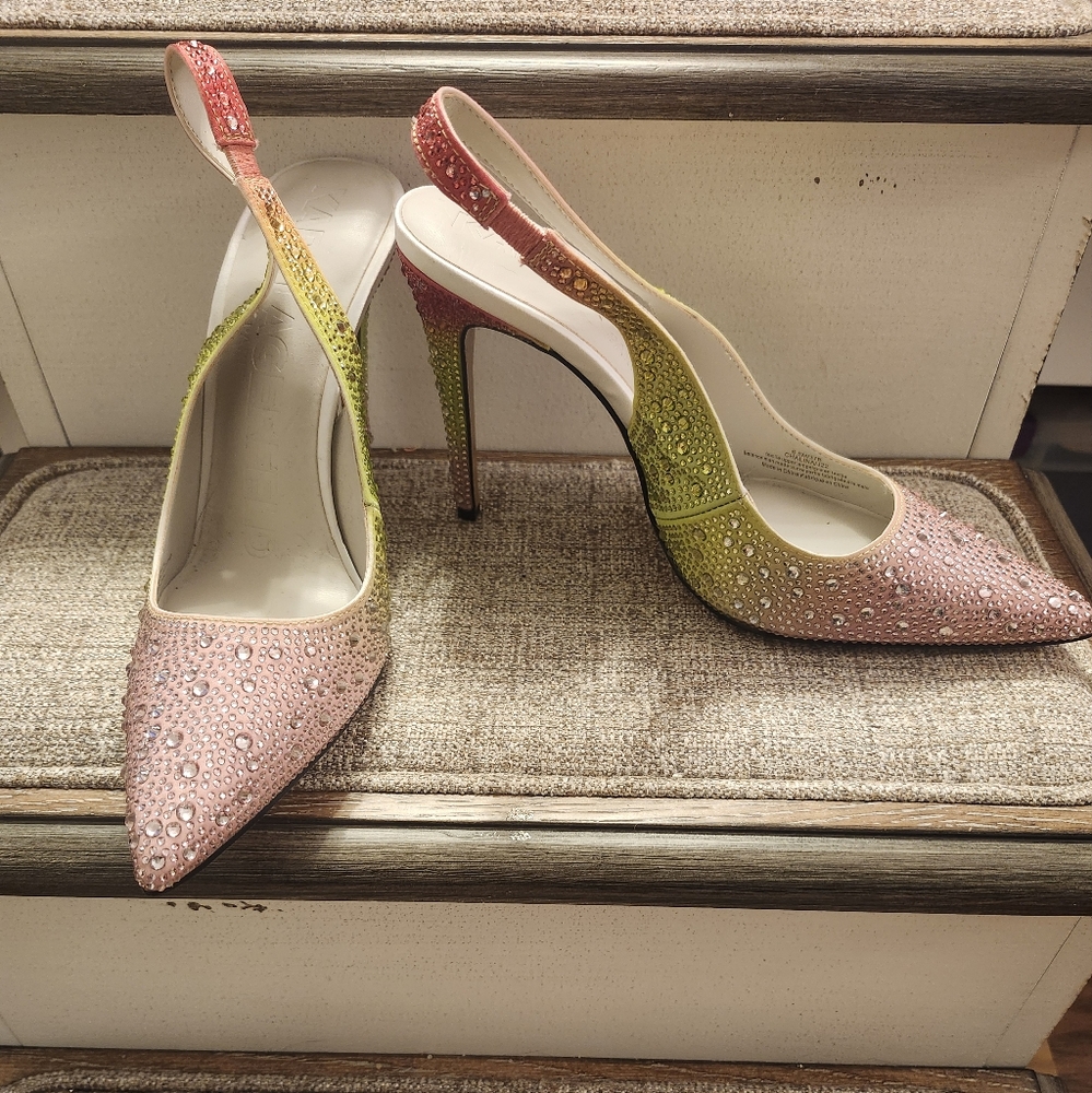 Karl Lagerfeld Elegant Pink and Green Embellished Women's Heels 6.5 - Picture 2 of 4